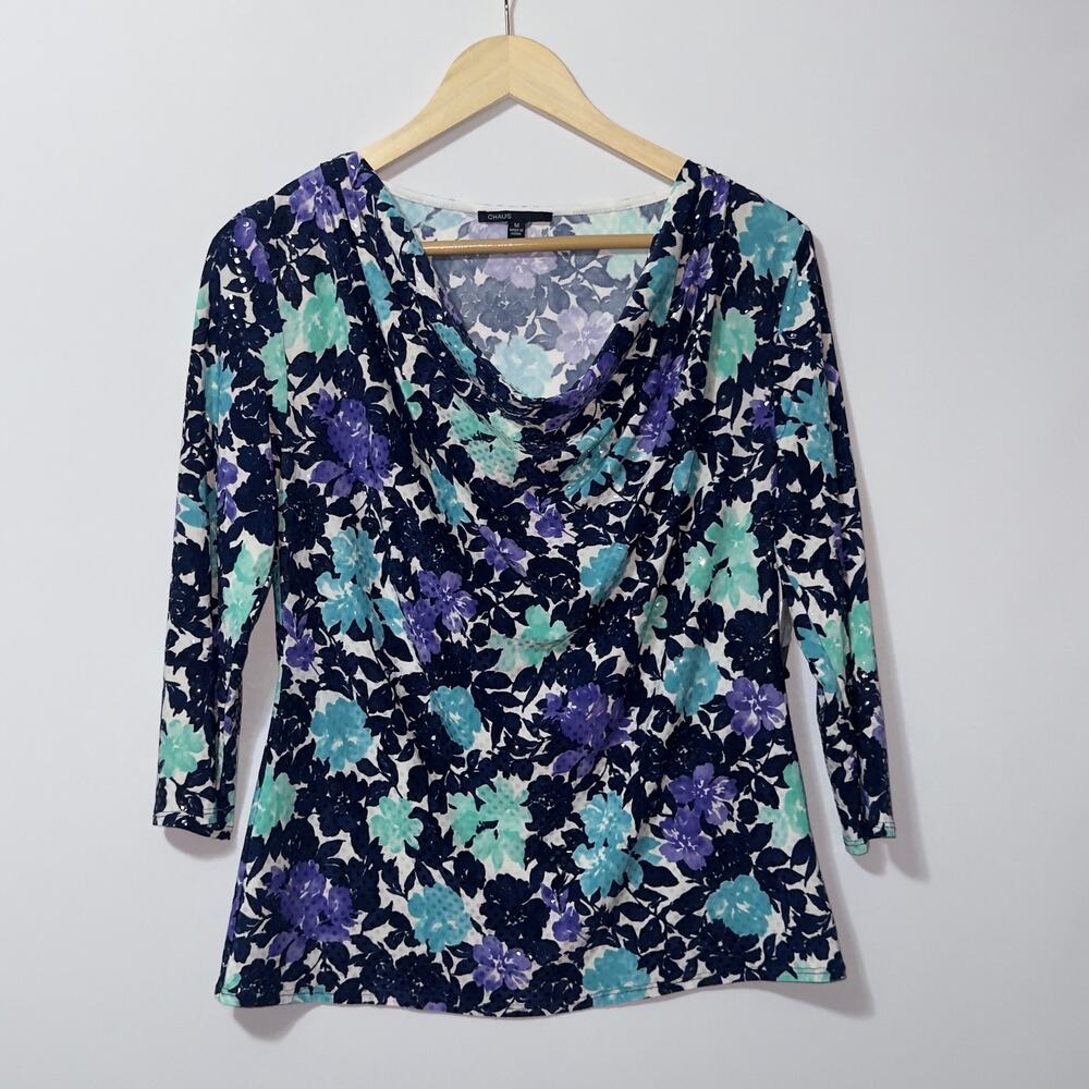 Chaus blue Kaleidoscope blouse women’s size medium NWT
